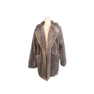 Blank NYC Jacket Faux Fur Gray Oversized Collared Pockets Lined Hook Close Sz M